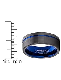 Anillo de compromiso de carburo de tungsteno acanalado para hombre, de metal y color azul, ajuste cómodo, 0.315 in