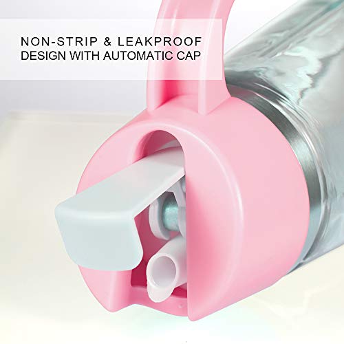 Auto Flip Olive Oil Dispenser Bottle,17 Oz Leakproof Condiment Container with Automatic Cap Glass Oil and Vinegar Dispenser with Non-Slip Handle for Kitchen Cooking (Pink) - Thumbnail 5