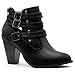 Premier Standard Women's Buckle Strap Block Heel Ankle Booties, TPS Camila-62 v3 Black Size 7