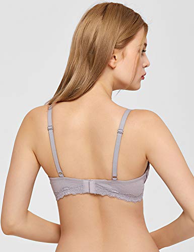 MOMANDA Women's Lace Trim Wire Free Cotton Soft Cup Maternity Nursing Bra Opal Gray 36B
