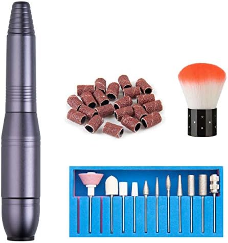 Nail Drill Bits Professional Electric Nail File Manicure Machine 20000RPM Electric Manicure Drill with Sanding Bands and Brush for Acrylic Gel Nails(Charcoal Gray)