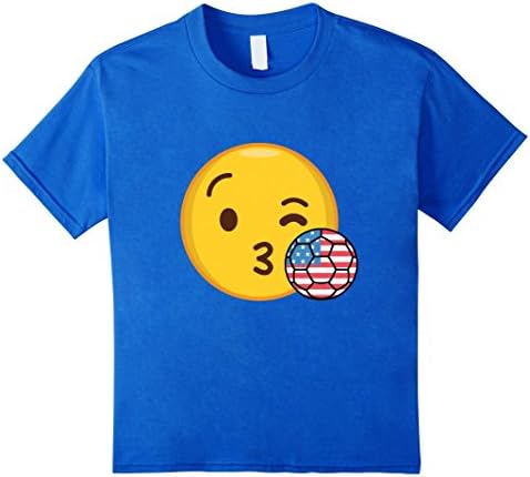 Kids Emoji Loves USA Soccer T-Shirt American Football Funny Tee 10 Royal Blue