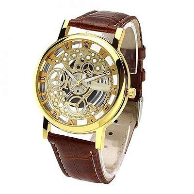 Capture Fashion ew Arrival Special Collection Transparent Analog Gold Dial Brown Strap Mens & Boys Watch