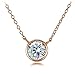 Hoops & Loops Rose Gold Flash Sterling Silver Bezel-Set Cubic Zirconia Round Solitare Necklace