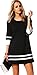 Halife Women's Elegant 3/4 Sleeve Crewneck Contrast Color Straight Shift Dress (XXL, Black)