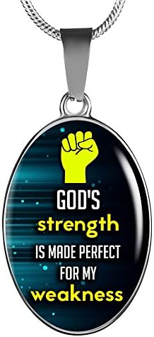 Godâ€s Strength is Made Perfect For My Weakness Handmade Stainless Steel-Silver Tone or 18k Gold Finish-Pendant Necklace Adjustable 18"-22" | Luxury necklace w/ adjustable snake-chain