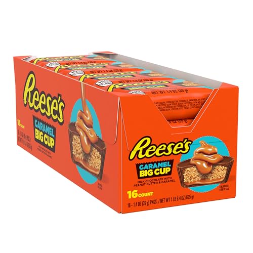 REESE’S BIG CUP CARAMEL MILK CHOCOLATE PEANUT BUTTER CUPS, CANDY PACKS, 1.4 OZ (16 COUNT)