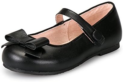 AjayR Kids Girls Bowknot Genuine Leather Soft Dressy Mary Jane Flats Pumps,Black,9 M US Toddler/6.73 inches
