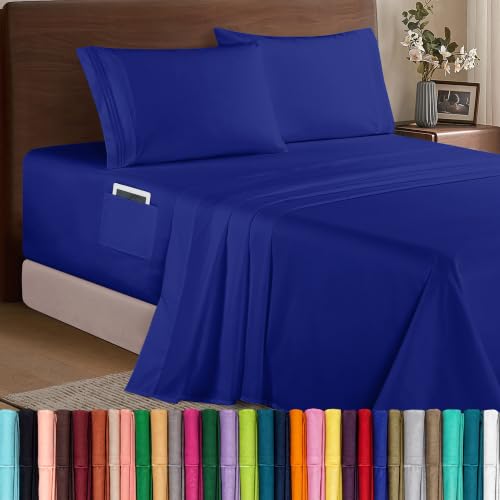 Elegant Comfort Luxury 1500 Hotel Quality Microfiber Duvet Cover Set 4-Piece Soft Elastic Round 46 to 61 cm Deep Flat Sheet with Extra Deep Pockets, King, Royal Blue.