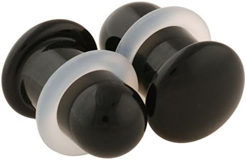 Pair of Black Glass Single Flared Simple Plugs