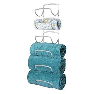 mDesign Steel Towel Holder for Bathroom Wall - Wall Mounted Organizer for Rolled Towels and Bath Robes - Six Level Wall…