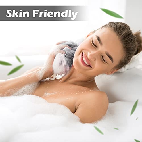 Zikebtuy Pack of 2 Bath Shower Loofah Sponge, Shower Puff, Bath Pouf Ball, Rich Foam Bamboo Charcoal Loofah, Black & White Mixed Color