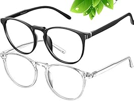 FEIYOLD Blue Light Blocking Glasses Women/Men,Retro Round Anti Eyestrain Computer Gaming Glasses(2Pack)