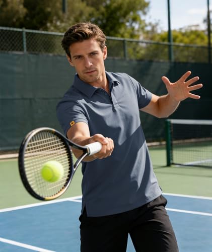 JACKETOWN Men's Polo Shirt Short Sleeve Quick Drying Breathable Tennis Polo Shirt Summer Polo Shirts for Men Button Front T-Shirts Sport Shirt Basic Regular Fit Golf