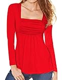 YesFashion Women Ruched Square Neck Slim A-line Top Tunic Dress Shirt