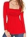 YesFashion Women Ruched Square Neck Slim A-line Top Tunic Dress Shirt