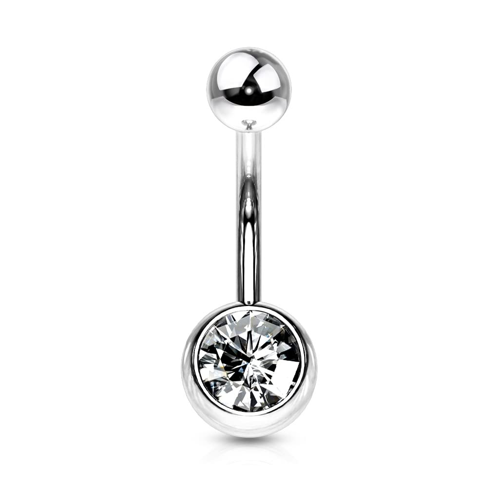 PiercedOff 316L Surgical Steel 1.6mm Externally Threaded Belly Bar with 8mm Clear CZ Ball - Length 10mm