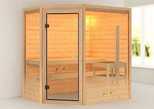 Karibu Sauna Yassin mit Dachkranz (Eckeinstieg) – für ...
