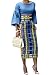 Ermonn Women African Print Knee Length Skirt Slim Fit Midi Pencil Skirt Navy