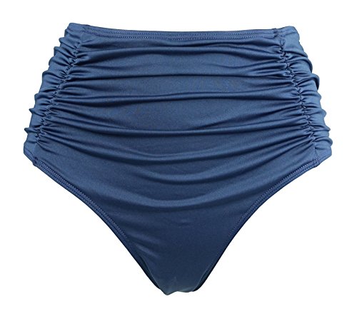 Cocoship Navy Blue Women's Retro High Waisted Bikini Bottom Side Ruching Bikini Swim Brief Swimsuit XXXL(FBA)