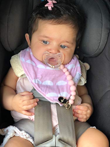 Modern Pacifier Clip for Baby - 100% BPA Free Silicone Beads - Unique LILAC color 2-in-1 Binky Holder for Newborn - Infant Baby Shower Gift - Universal fit MAM - Philips Avent - Thumbnail 5