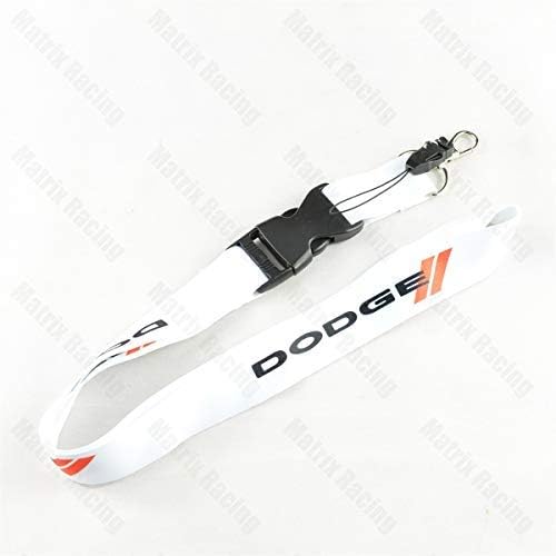 JDM Style for Dodge Lanyard Racing Car Keychain ID Card Neck Strap Badge Holder for Journey Challenger Grand Caravan Charger & Durango (White)