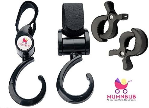MumnBub Stroller Hook - 2 Pack (Black) Multi-Purpose Heavy Duty Buggy Clips for Mommy - Universal Fit Perfect Pram Accessories for Hanging Diaper bag, Shopping bag, Groceries -Includes 2 Stroller Pegs