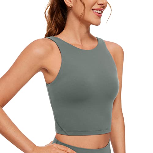 CRZ YOGA Butterluxe Womens High Neck Longline Sports Bra U Back Padded Crop Workout Tank Top