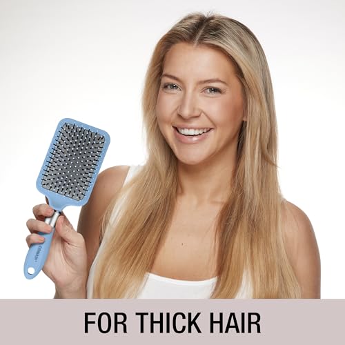 Conair Velvet Touch Paddle Cushion hair brush - Detangling hairbrush - curly or straight styles - men or women - detangler - features soft touch handle - Sky Blue