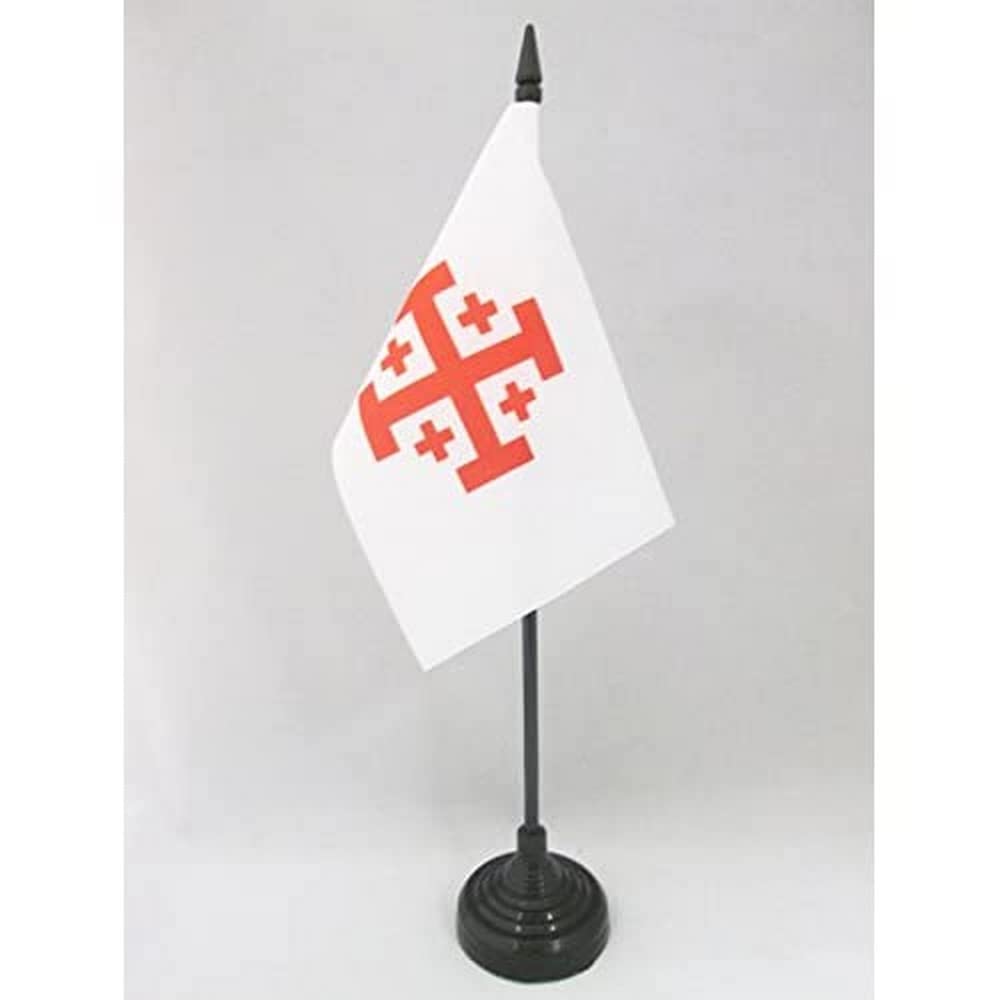 AZ FLAG - Order of the Holy Sepulchre of Jerusalem Table Flag 4'' x 6'' - Catholic Office Mini Banner 100% Polyester 15 x 10 cm - Mini Desk Flag with 10'' Pole and Black Plastic Base