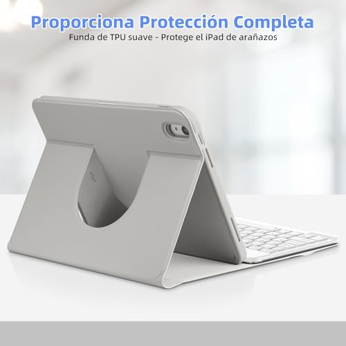 Bettdow Keyboard Case for iPad 11 Generation A16 2025/iPad 10 Generation 2022 (11/10.9 Inch), Vertical/Horizontal Use, Detachable Spanish Ñ Keyboard with Case for iPad 10/11 Gen, Grey