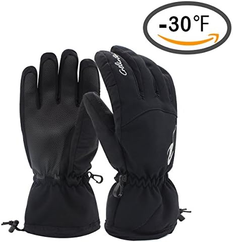 Ski Gloves Women's Windproof Waterproof Winter Thermal Warm Snow Snowboarding Snowmobile Gloves (Black, XL)