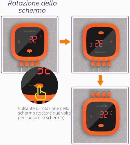 INKBIRD Waterproof Bluetooth Meat Thermometer with 4 Probes, Remote Control Rechargeable Magnet with Alarm for Kitchen, Smokers, Oven, Barbecue, Grill