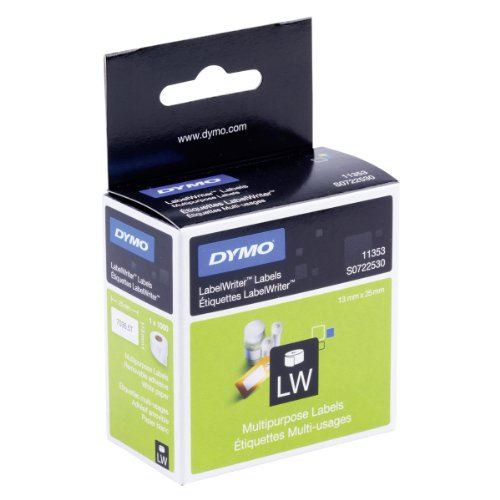 DYMODymo 13 mm x 25 mm LW Small Multi-Purpose Labels, Roll of 1000 Easy-Peel Labels, Self-Adhesive, for LabelWriter Label Makers, Authentic