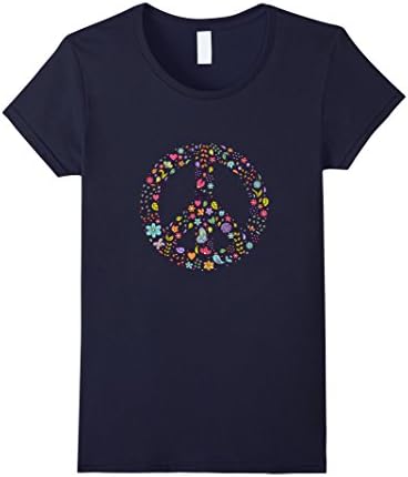Women's Floral Peace Sign T-Shirt XL Navy