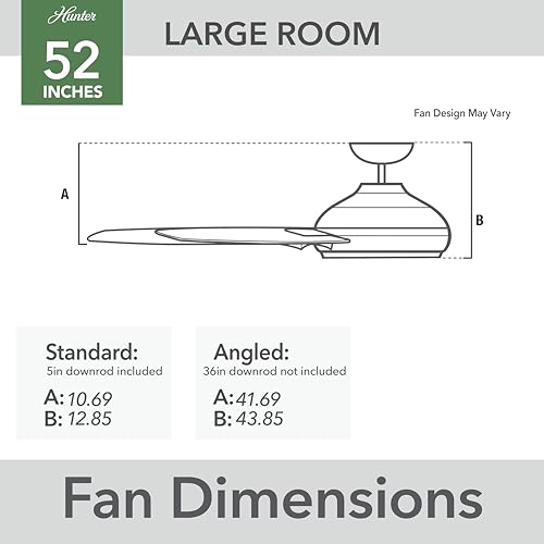 Hunter Cassius, Outdoor or Indoor, Ceiling Fan, 52 inch, Matte Black | No Light, Standard Mount, Pull Chain, 3 Blades, For Living Room, Patio, Porch, Garage, 59264
