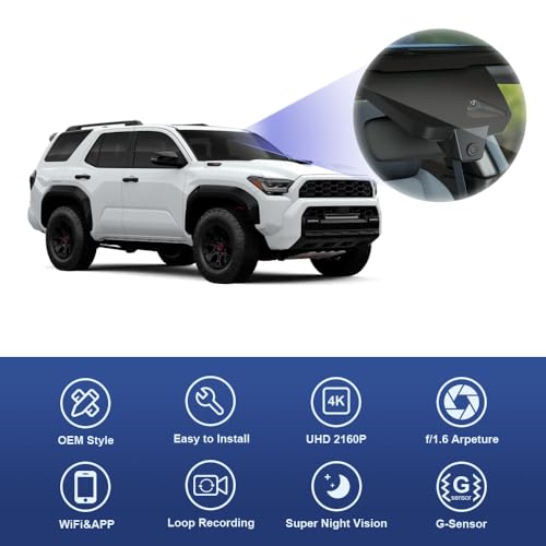 Fitcamx 4K Dash Cam Suitable for Toyota 4Runner 2025-2026 & Hybrid (HD2-35030), OEM Factory Look,2160P UHD Video, Built-in WiFi & APP, Loop Recording G-Sensor, Night Vision, Easy to Install, 64GB Card