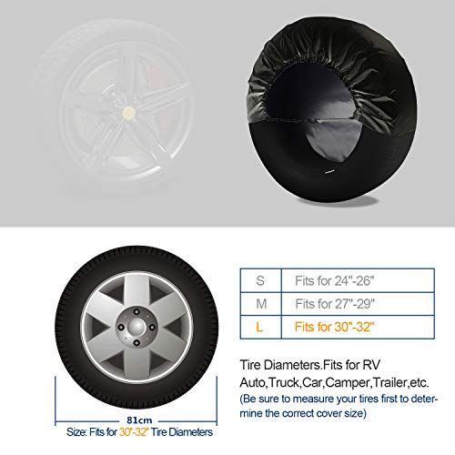 Tire Covers 4 Pack,Set of 4 Wheel Tire Covers for RV Auto Truck Car Camper Trailer,Waterproof Sun-Proof Weatherproof Tire Protectors(Fits 30-32 Inch,Black)