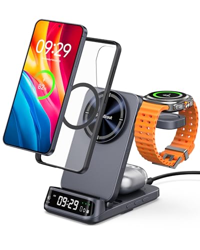SwanScout Magnetic Wireless Charger for Samsung, 3 in 1 Charging Station for Galaxy S26 Ultra/Z Flip7/S25/S24, Watch Charger for Samsung Watch 8/8 Classic/Ultra (2025), Galaxy Buds, SwanScout 708SM