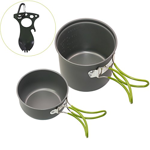 Startostar Camping Cookware Mess Kit, Outdoor Backpacking Hiking Cooking Equipment includes Pots and Pans Set with Spork, Mesh Bag - Gift Box - Thumbnail 2