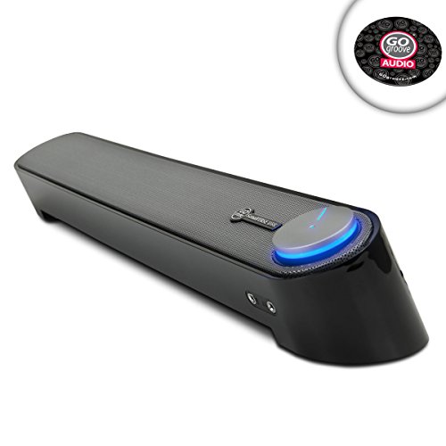 UPC 637836577286, GOgroove UBR USB Soundbar Computer Speaker with Angled Audio Design , Built-in 3.5mm Headphone + Microphone Jack &amp; One Button Control- Works with Alienware Alpha , CybertronPC Borg-Q , ASUS ROG &amp; More