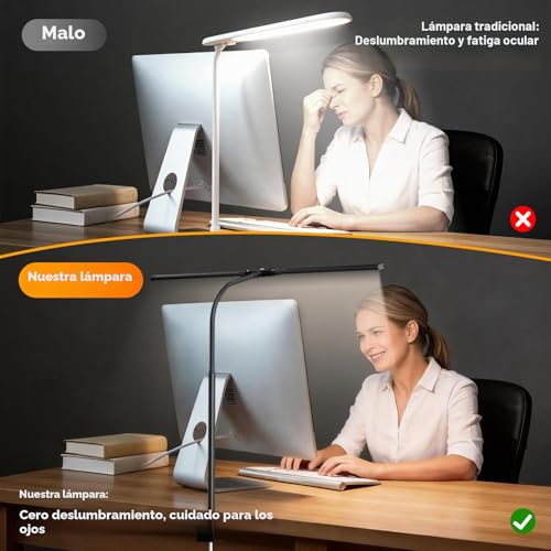 SKYLEO LED Desk Lamp - Dual Head with Remote Control and Touch Control - Eye Care - 12W, 5 Color Modes, Timer and Memory Function, Flexible Gooseneck