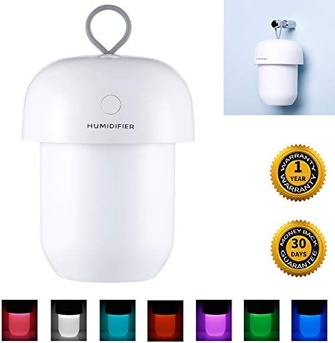 USB Cool Mist Humidifier Mini Portable Air Diffuser 300ml with 7 Color Night Light Lamp Hazelnut Shape with Auto Shut-Off for Bedroom Baby Room Home Yoga Office Spa Coffee Bar Travel Desktop