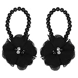 DZT1968® Baby Girl Pearl Chiffon Flower Foot Jewelry Shoes Barefoot Sandals (Black)