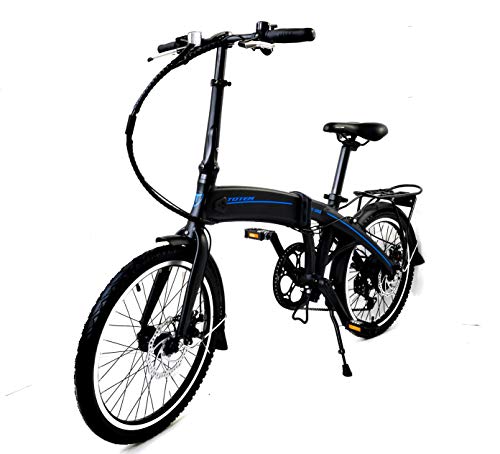 Totem Electric Bicycle 250W Commuter Series 20" Folding Bike w/Removable 36V Battery, 5 Level Pedal Assist and Pedal-Free Mode, USB Charging Port, Lightweight 44 lbs, Ships Fully Assembled - Black