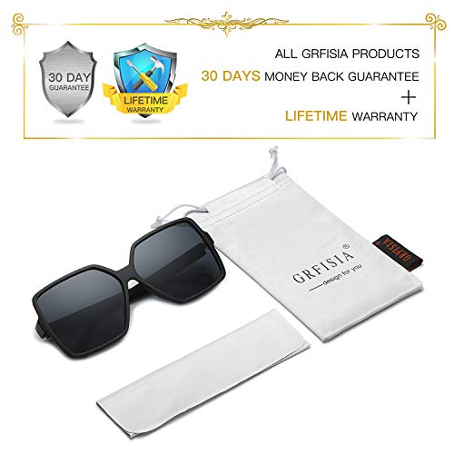 GRFISIA Square Oversized Sunglasses for Women Men Flat Top Fashion Shades (Black Frame/Black Lens, 2.36) - Thumbnail 5
