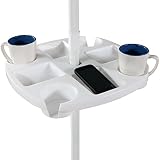 Sunnydaze Outdoor Beach Umbrella Table, 4 Drink Holders and Tray Slots - for Beach and Patio Umbrellas