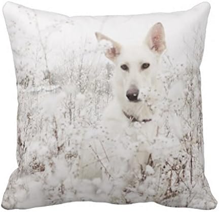 White German Shepherd In The Snow Throw Pillow Case Cushion Cover