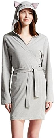 MJC International Ladies Snooze Button Wrap Around Hooded Kitty Cat Robe (L/XL)