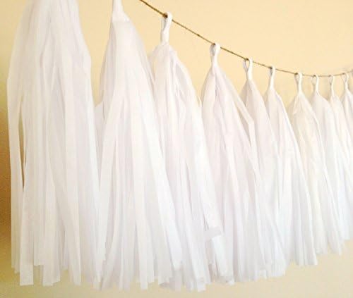 Tissue Paper Tassel Garland Bunting Party Wedding Birthday Party DIY Pom Poms Decor (white)